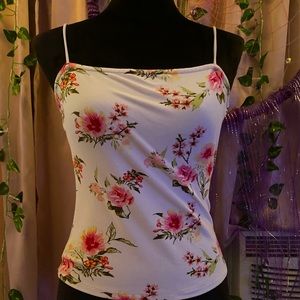 very soft flower spaghetti strap blouse, tight fitting, skinny straps